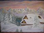 Peinture a l'huile sur toile chalets d'hiver signée par... - Miniature